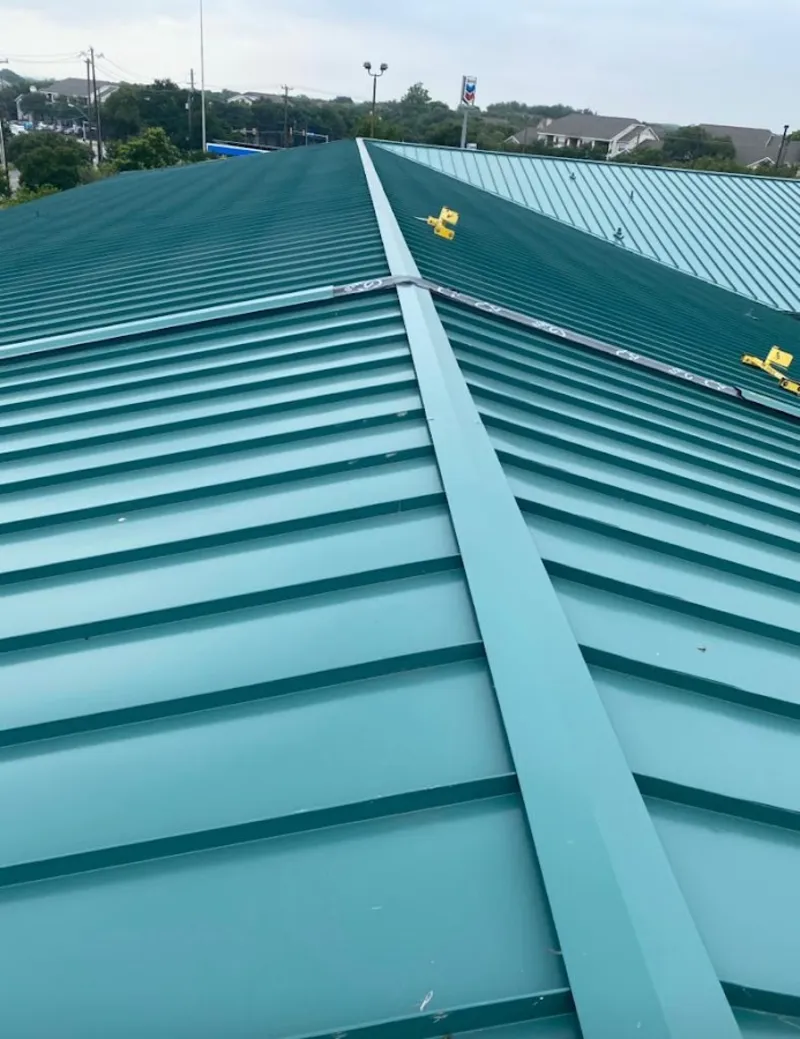 Green commercial metal roof ridge and valley for Metal Roof Repair in Newport Beach